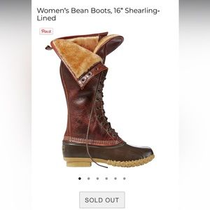 L.L. Bean 16” shearling lined leather duck boot size 9